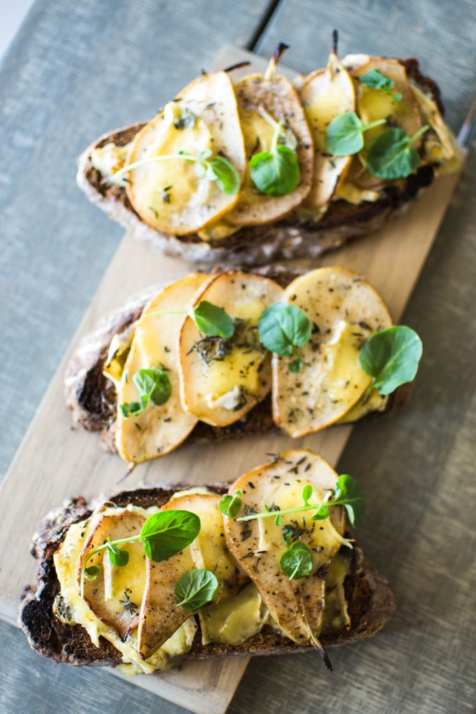 Caramelized Pear, Brie and Honey Tartines | Faith, Hope, Love, and Luck Survive Despite a Whiskered Accomplice