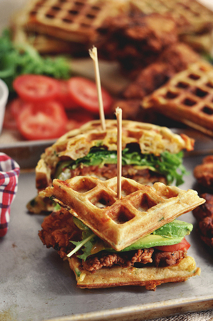 Fried Chicken and Waffle Sandwiches | Faith, Hope, Love, and Luck Survive Despite a Whiskered Accomplice
