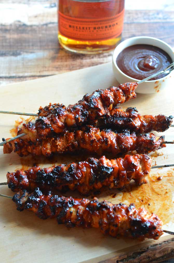 Bacon Bourbon BBQ Chicken Kebabs | Faith, Hope, Love, and Luck Survive Despite a Whiskered Accomplice