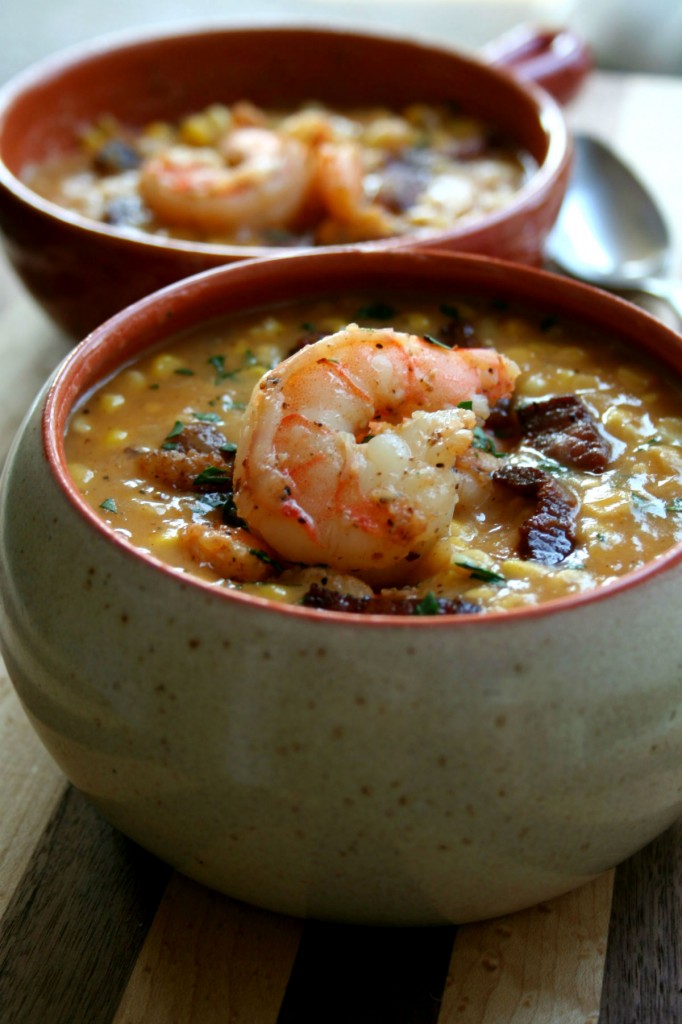 Sweet Corn, Peppered Bacon and Shrimp Chowder | Faith, Hope, Love, and Luck Survive Despite a Whiskered Accomplice