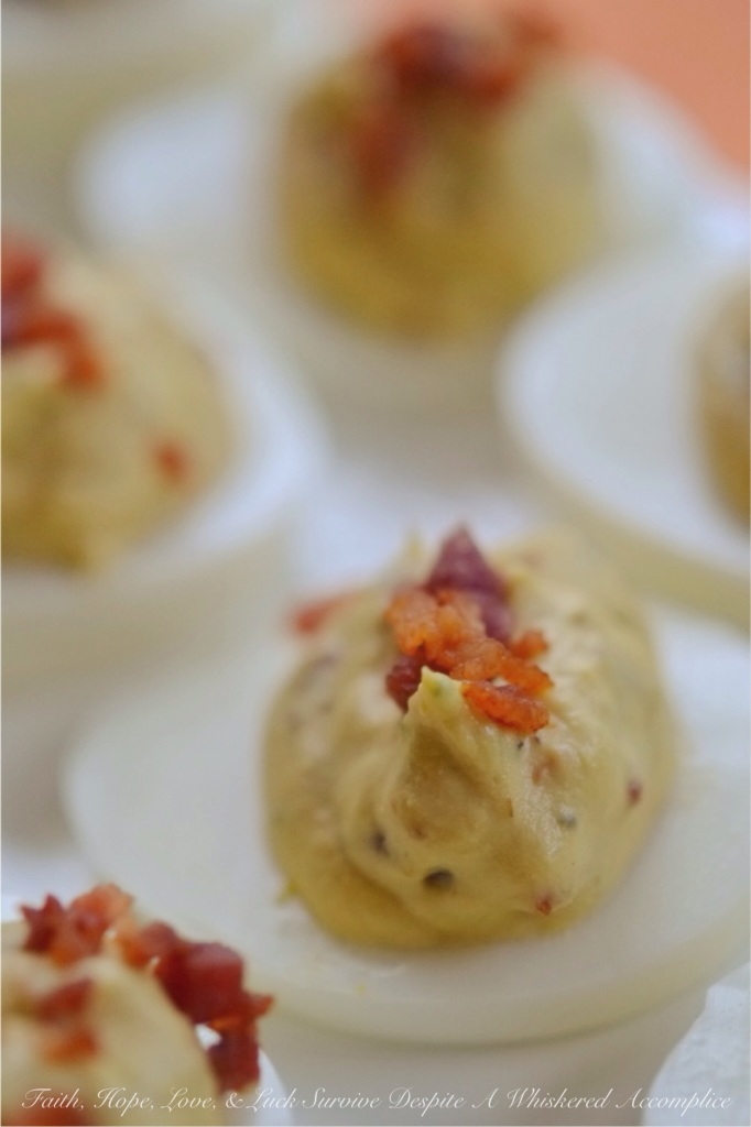 Balsamic Deviled Eggs with Pancetta | Faith, Hope, Love, & Luck Survive Despite A Whiskered Accomplice