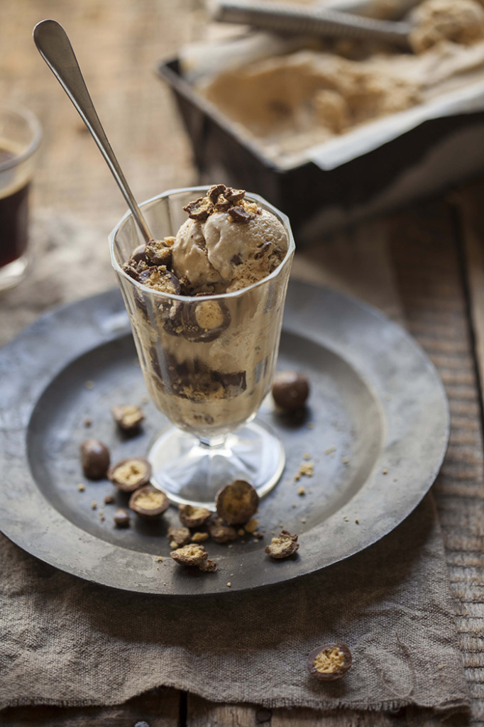 Coffee Tequila Ice Cream with Smashed Malted Chocolates | Faith, Hope, Love, and Luck Survive Despite a Whiskered Accomplice