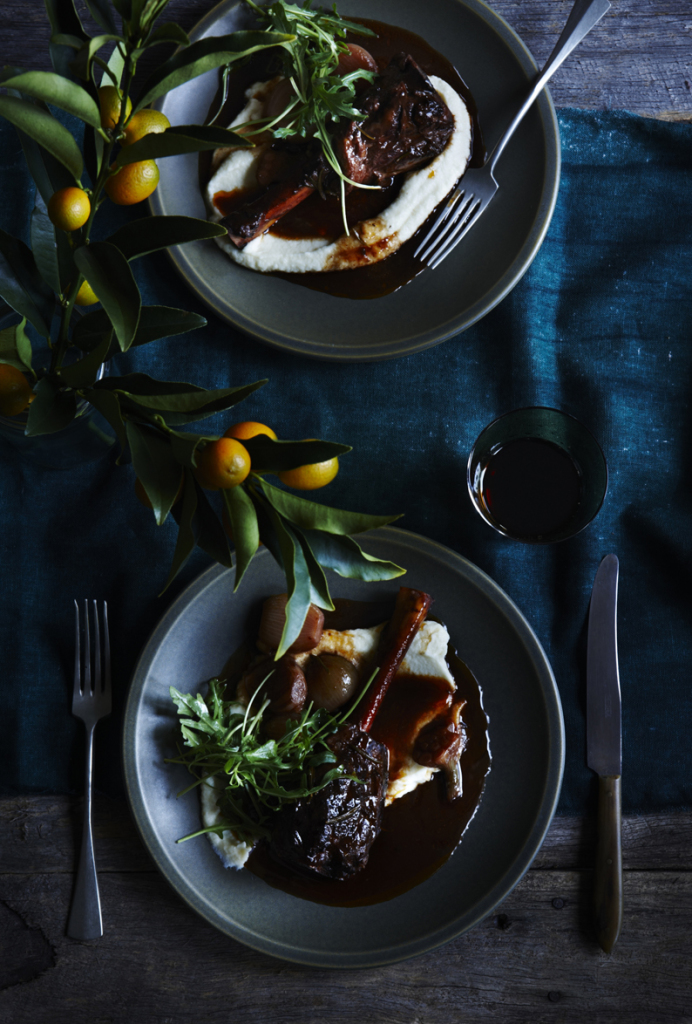 Slow Roasted Balsamic Lamb Shanks with Cauliflower Puree | Faith, Hope, Love, and Luck Survive Despite a Whiskered Accomplice