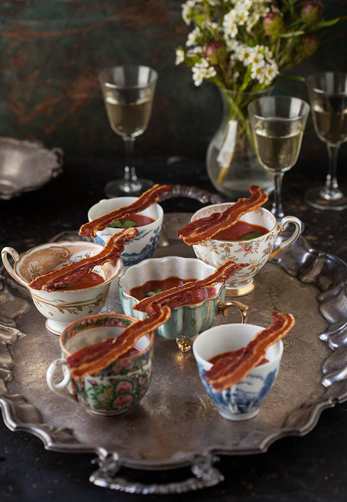 Bloody Mary Shots with Crispy Bacon Strips | Faith, Hope, Love, and Luck Survive Despite a Whiskered Accomplice