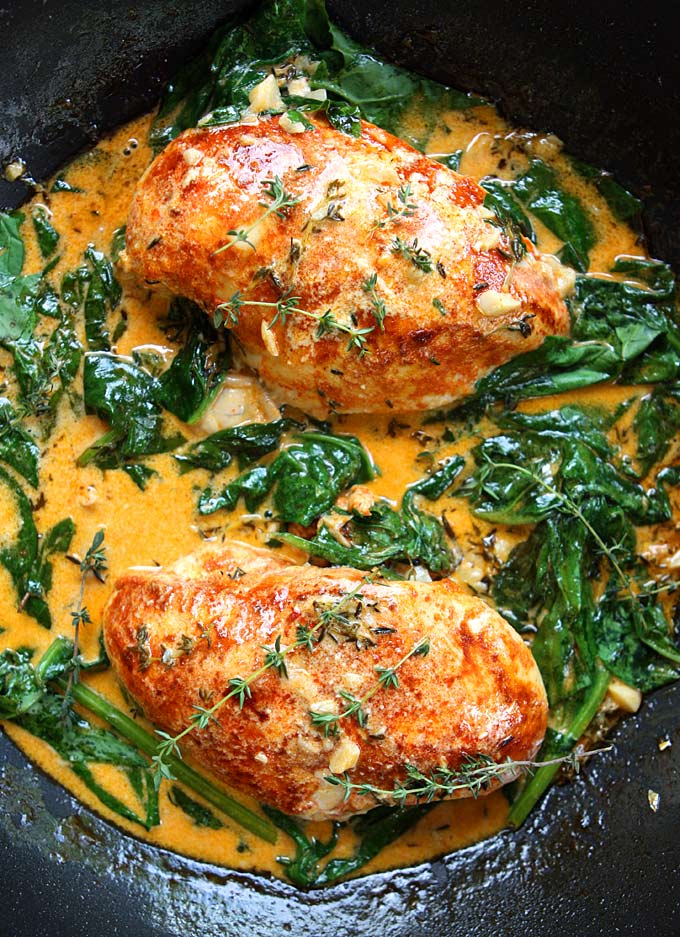 Paprika Chicken and Spinach with White Wine Butter Thyme Sauce | Faith, Hope, Love, and Luck Survive Despite a Whiskered Accomplice