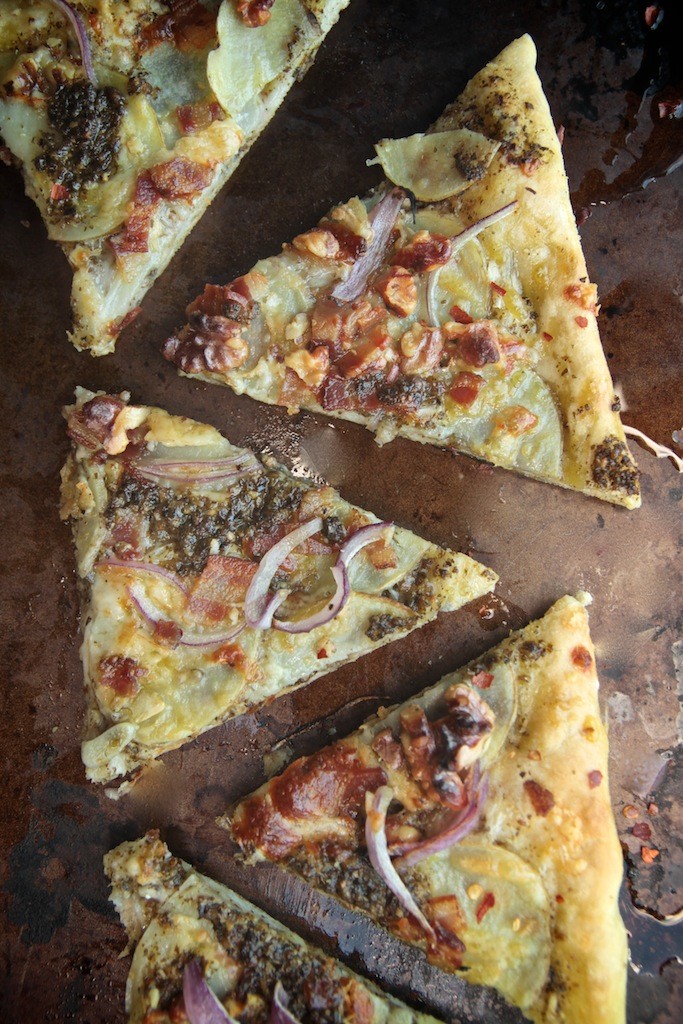 Pesto Potato Bacon Pizza | Faith, Hope, Love, and Luck Survive Despite a Whiskered Accomplice