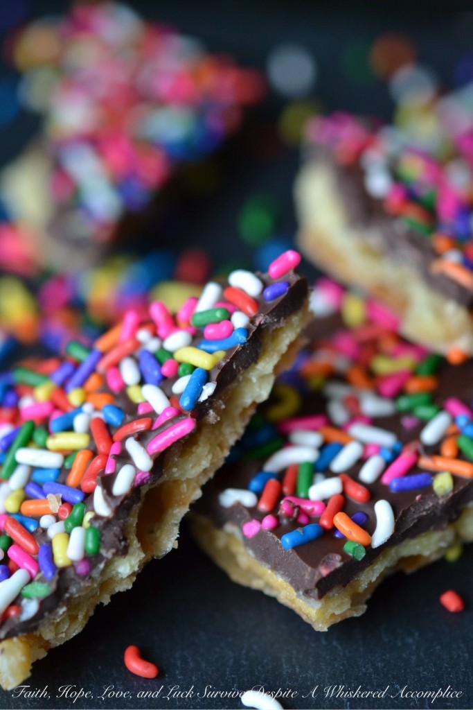 Rainbow Sprinkle "Crack" - Looking for a quick, easy, and utterly irresistible treat that's perfect for any celebration? This festive rainbow cracker candy combines the crispness of salty crackers with a rich, buttery toffee, a smooth layer of melted chocolate, and a playful pop of color from a generous shower of rainbow sprinkles. This sweet and crunchy treat is perfect for holiday gatherings, potlucks, or simply as a buttery, sweet pick-me-up.