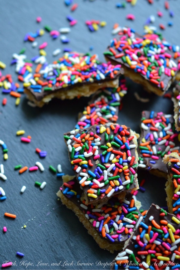Rainbow Sprinkle "Crack" - Looking for a quick, easy, and utterly irresistible treat that's perfect for any celebration? This festive rainbow cracker candy combines the crispness of salty crackers with a rich, buttery toffee, a smooth layer of melted chocolate, and a playful pop of color from a generous shower of rainbow sprinkles. This sweet and crunchy treat is perfect for holiday gatherings, potlucks, or simply as a buttery, sweet pick-me-up.