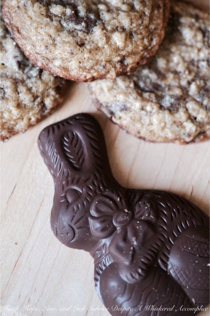 "Killer Bunny" Oatmeal Cookies - Do you dream of warm, gooey cookies fresh from the oven but cringe at the cost of premium chocolate chips? There's a secret weapon hiding in plain sight, especially right after Easter. Discounted high-quality chocolate bunnies, commonly found in your local store's clearance section, are easy to chop into small chocolate chunks for use in your favorite cookie recipes. These "Killer Bunny" Oatmeal Cookies are a chocolatey, chewy, budget-friendly sweet treat that will have everyone hopping for joy.