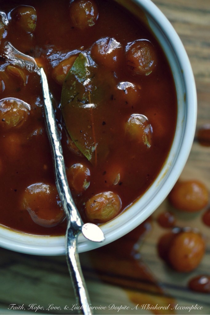Sweet and Sour BBQ Sauce with Grapes | Faith, Hope, Love, and Luck Survive Despite a Whiskered Accomplice