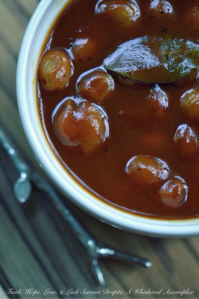 Sweet and Sour BBQ Sauce with Grapes | Faith, Hope, Love, and Luck Survive Despite a Whiskered Accomplice