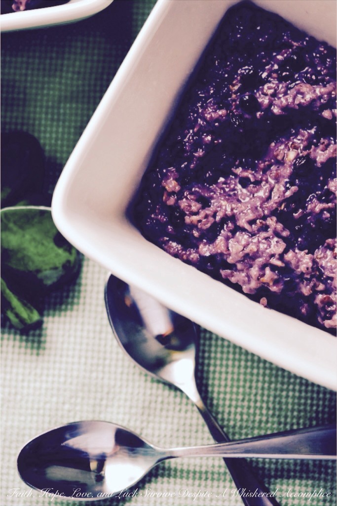 Blueberries and Cream Oatmeal | Faith, Hope, Love, and Luck Survive Despite a Whiskered Accomplice