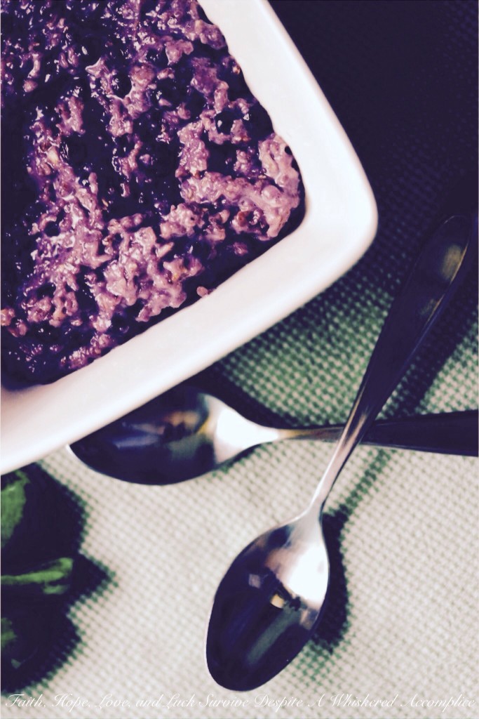 Blueberries and Cream Oatmeal | Faith, Hope, Love, and Luck Survive Despite a Whiskered Accomplice