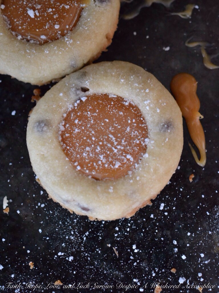 Irish Whiskey Salted Caramel Thumbprint Cookies | Faith, Hope, Love, and Luck Survive Despite a Whiskered Accomplice