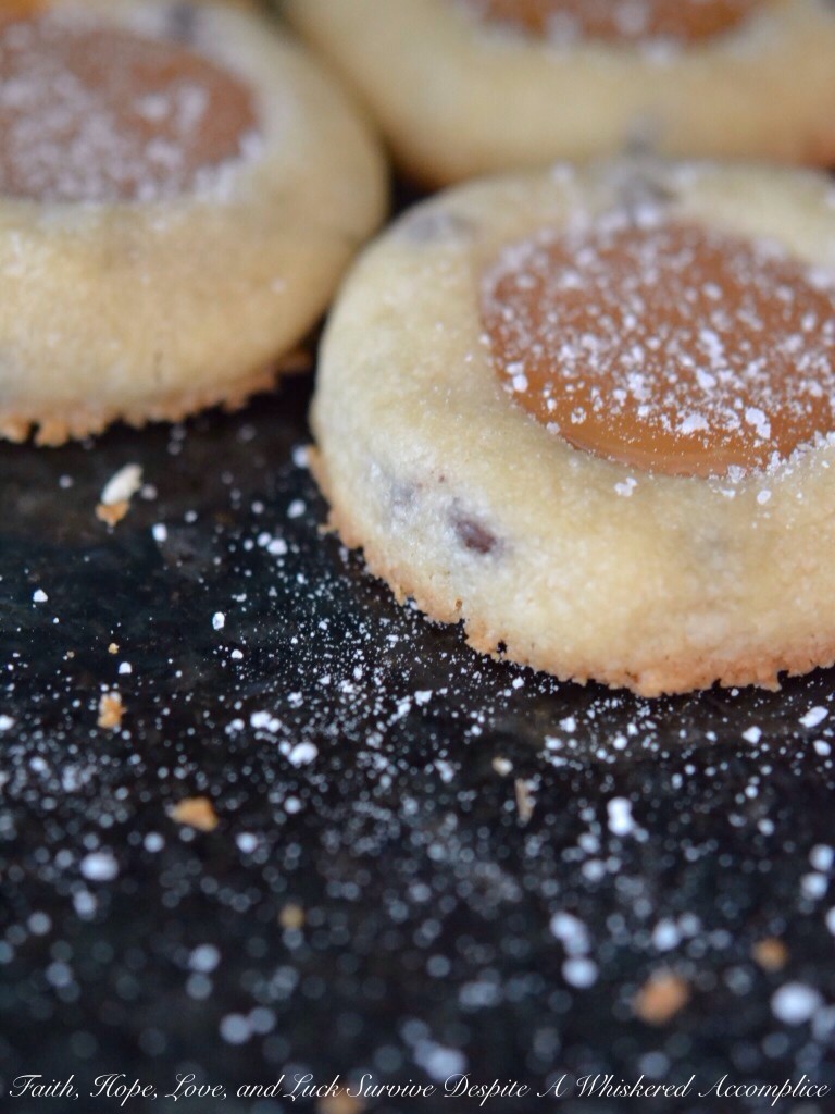 Irish Whiskey Salted Caramel Thumbprint Cookies | Faith, Hope, Love, and Luck Survive Despite a Whiskered Accomplice