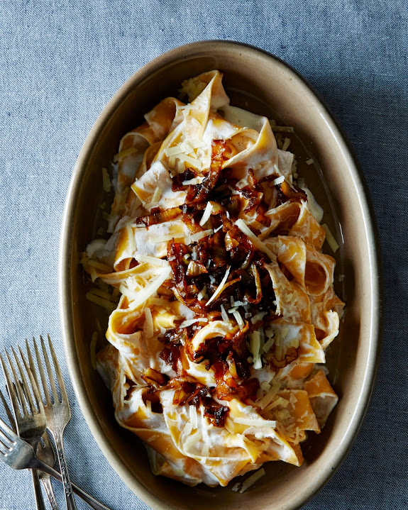 Pasta with Yogurt and Caramelized Onions | Faith, Hope, Love, and Luck Survive Despite a Whiskered Accomplice