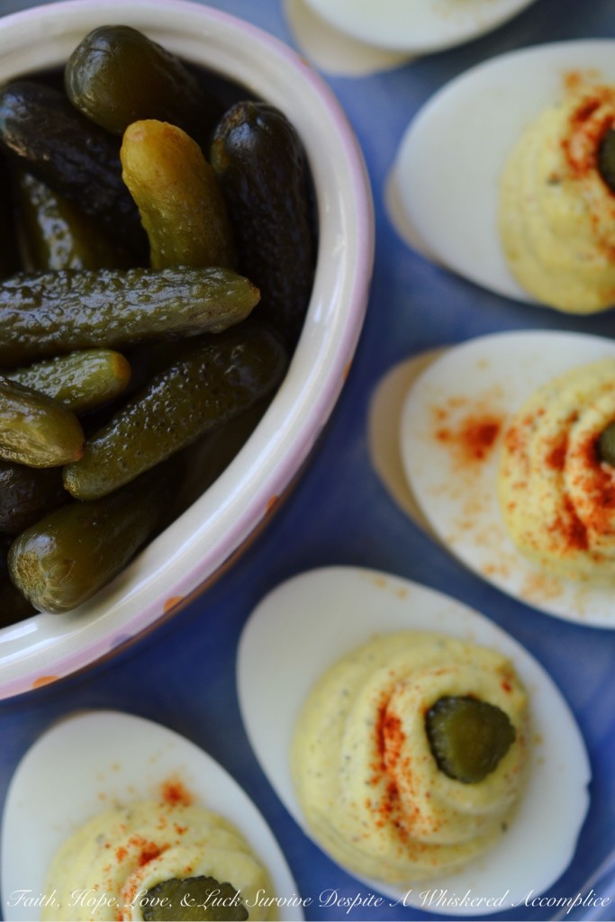Sweet Gherkin Deviled Eggs | Faith, Hope, Love, and Luck Survive Despite a Whiskered Accomplice