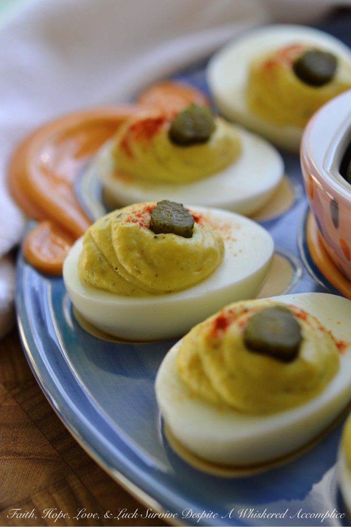Sweet Gherkin Deviled Eggs | Faith, Hope, Love, and Luck Survive Despite a Whiskered Accomplice