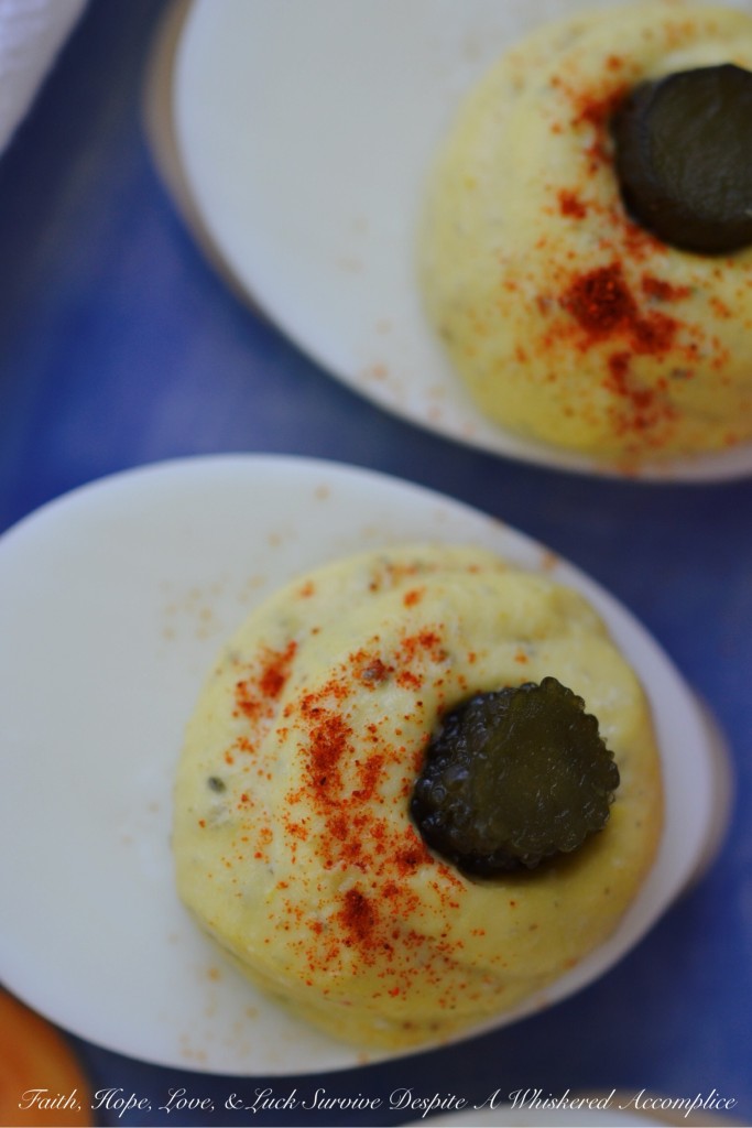 Sweet Gherkin Deviled Eggs | Faith, Hope, Love, and Luck Survive Despite a Whiskered Accomplice