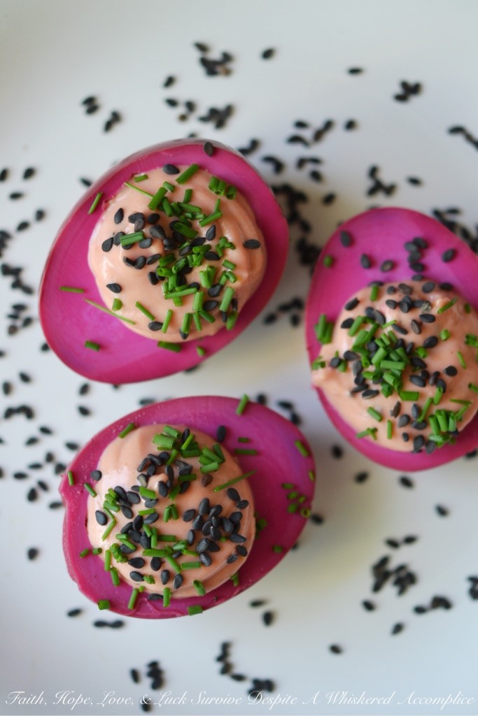 Sweet and Sour Deviled Pickled Eggs | Faith, Hope, Love, and Luck Survive Despite a Whiskered Accomplice