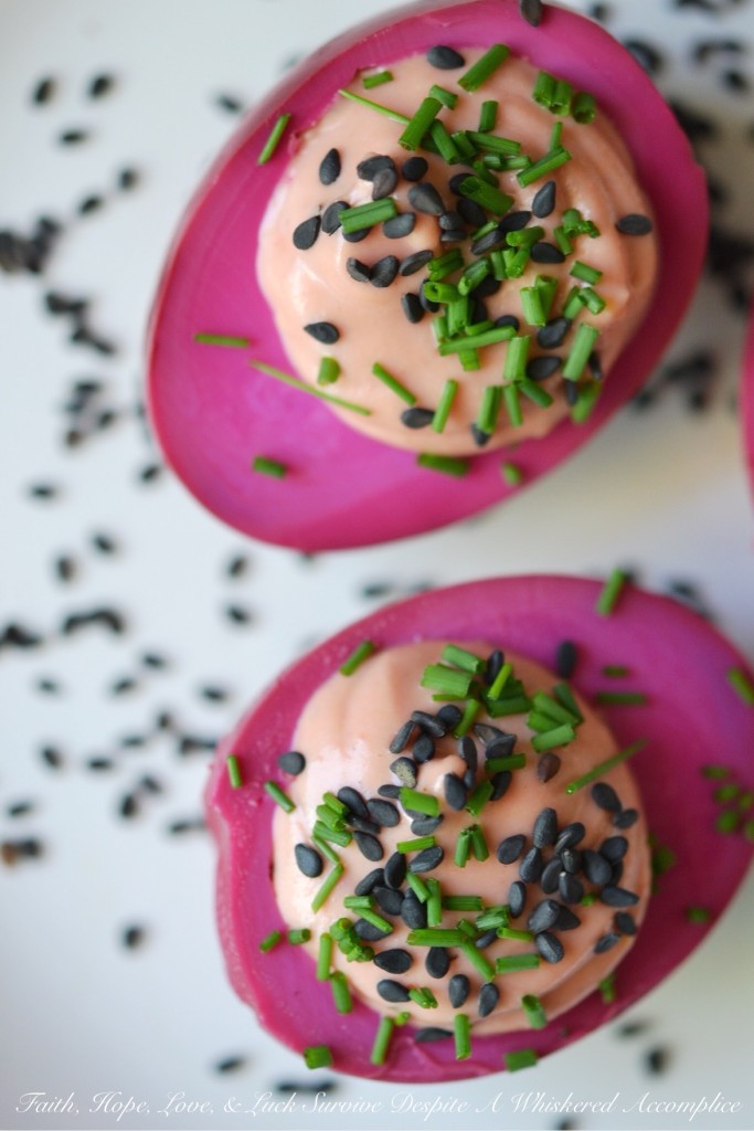 Sweet and Sour Deviled Pickled Eggs | Faith, Hope, Love, and Luck Survive Despite a Whiskered Accomplice