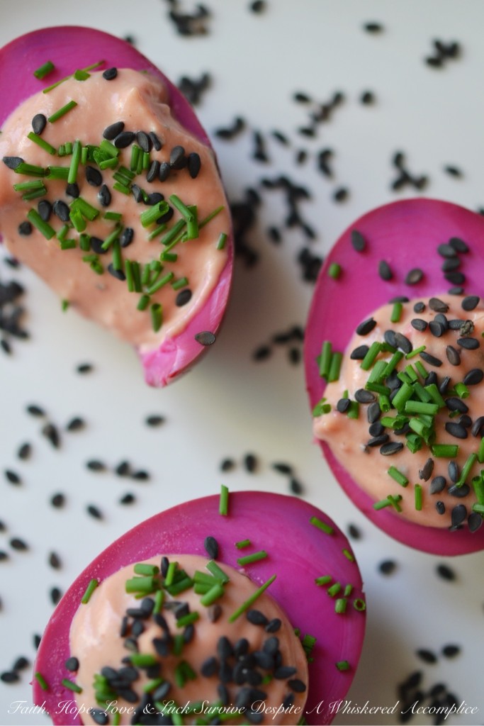 Sweet and Sour Deviled Pickled Eggs | Faith, Hope, Love, and Luck Survive Despite a Whiskered Accomplice