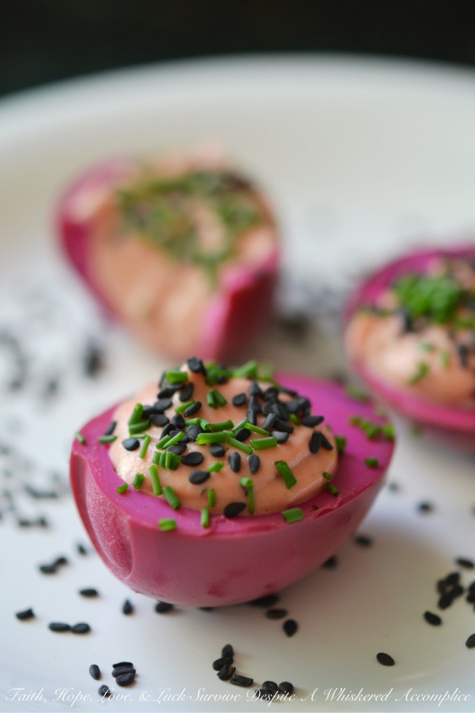 Sweet and Sour Deviled Pickled Eggs | Faith, Hope, Love, and Luck Survive Despite a Whiskered Accomplice