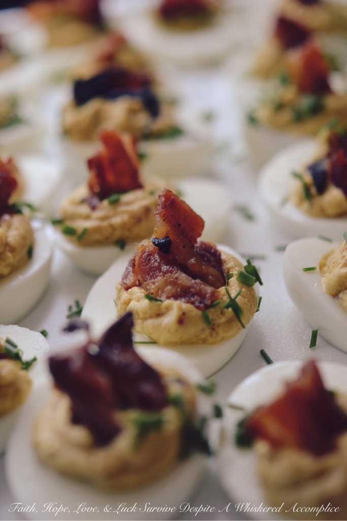 Bourbon Candied Bacon Deviled Eggs | Faith, Hope, Love, and Luck Survive Despite a Whiskered Accomplice