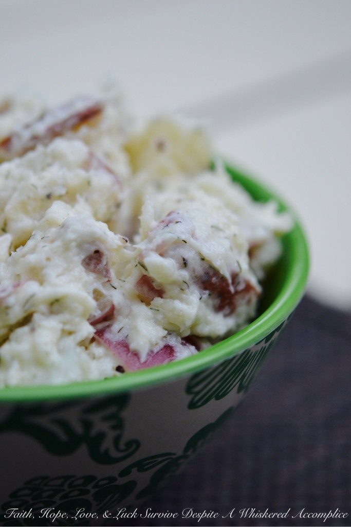 Quick Last-Minute Dill Potato Salad - Say goodbye to long shopping lists and complicated recipes with this incredibly easy, last-minute potato salad that delivers big on flavor. Made with just a few simple ingredients, this creamy and comforting side dish gets a vibrant kick from a sprinkle of dried dill, along with a delightful tang from a splash of rice wine vinegar. Perfect served warm or chilled, this creamy potato salad is the ideal addition to any summertime meal.