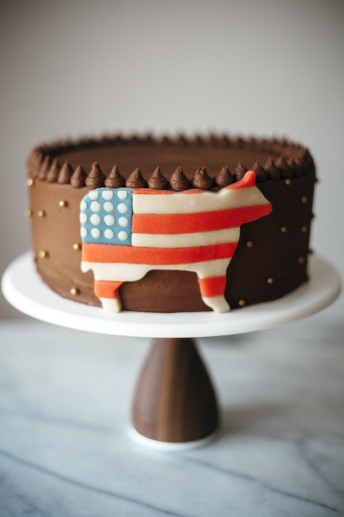 Buttermilk Chocolate Cake with Peach Filling and a Marzipan Cow | Faith, Hope, Love, and Luck Survive Despite a Whiskered Accomplice
