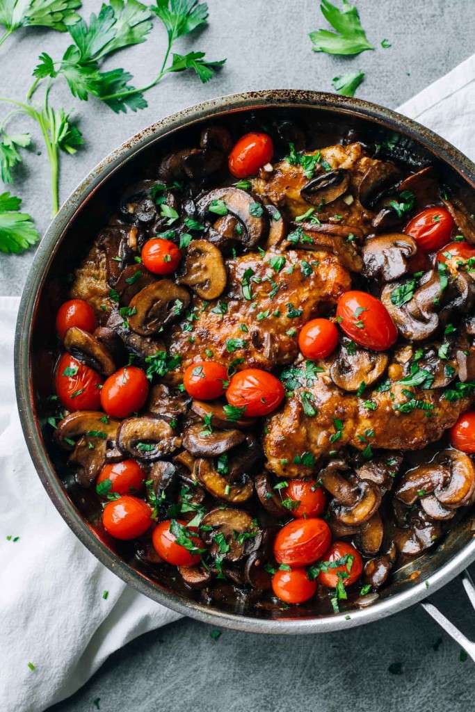 Drunken Chicken Marsala with Tomatoes | Faith, Hope, Love, and Luck Survive Despite a Whiskered Accomplice