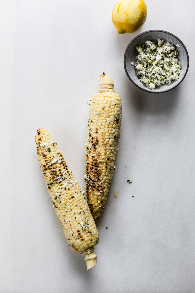Lemon Feta and Herb Grilled Corn | Faith, Hope, Love, and Luck Survive Despite a Whiskered Accomplice