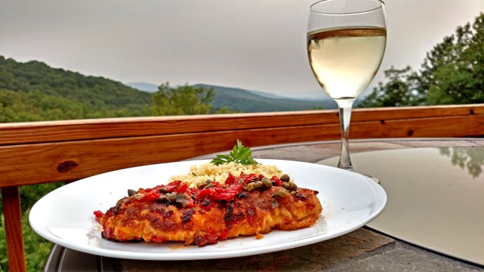 Sun-Dried Tomato Crusted Chicken with Sunny Butter Sauce | Faith, Hope, Love, and Luck Survive Despite a Whiskered Accomplice