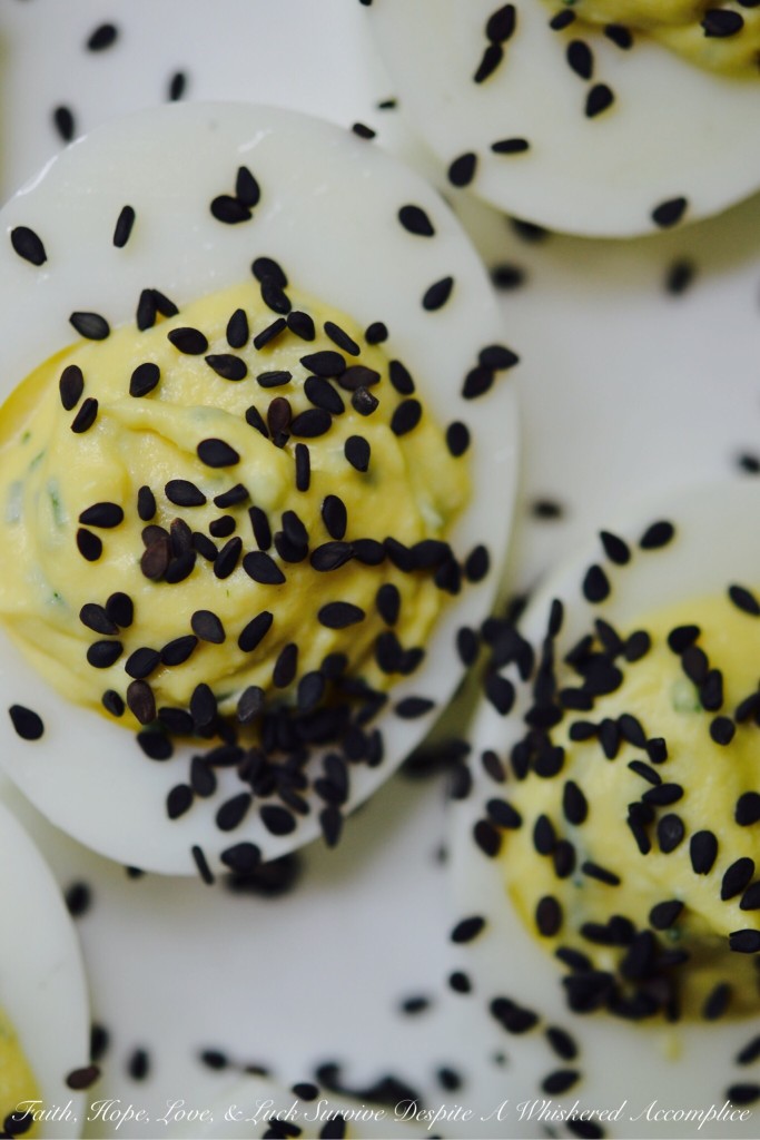Horseradish and Black Sesame Seed Deviled Eggs | Faith, Hope, Love, and Luck Survive Despite a Whiskered Accomplice