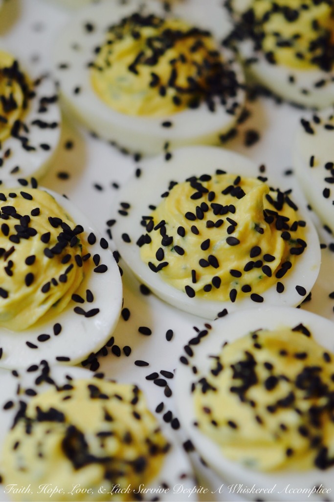 Horseradish and Black Sesame Seed Deviled Eggs | Faith, Hope, Love, and Luck Survive Despite a Whiskered Accomplice