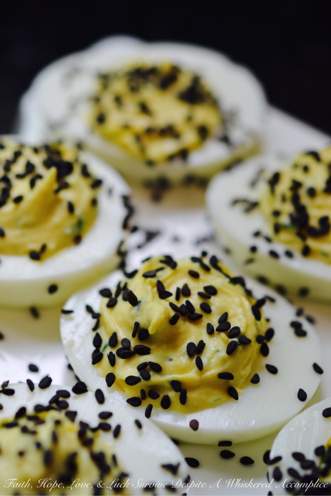 Horseradish and Black Sesame Seed Deviled Eggs | Faith, Hope, Love, and Luck Survive Despite a Whiskered Accomplice