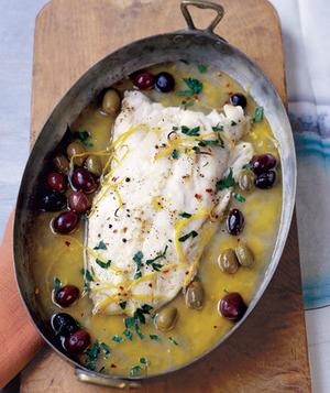 Roasted Pacific Cod with Olives and Lemon | Faith, Hope, Love, and Luck Survive Despite a Whiskered Accomplice
