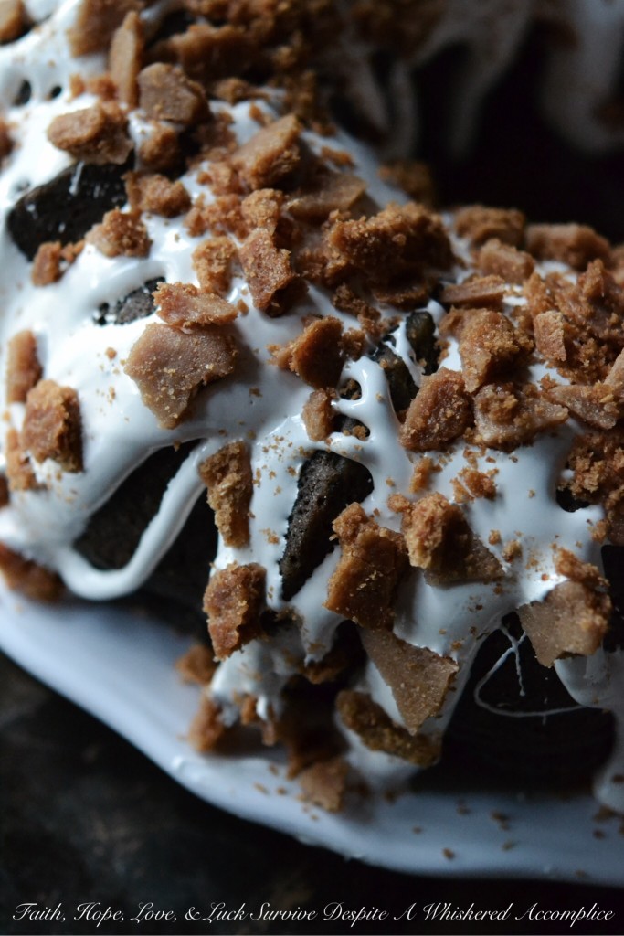 Salted Marshmallow and Graham Crack S'more Bundt Cake - #BundtBakers | Faith, Hope, Love, and Luck Survive Despite a Whiskered Accomplice