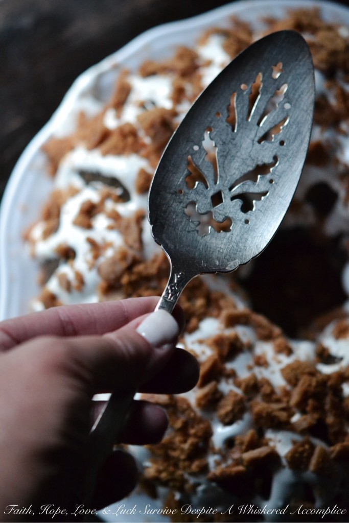 Salted Marshmallow and Graham Crack S'more Bundt Cake - #BundtBakers | Faith, Hope, Love, and Luck Survive Despite a Whiskered Accomplice