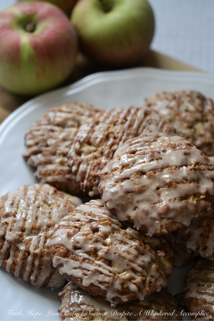 Iced Oatmeal Apple Toffee Cookies - There's nothing quite like an iced oatmeal cookie. Classic and delicious. However, when you add in toffee bits and finely diced apples, things get even better. And, as if that wasn't good enough, swirl some cinnamon sugar glaze on top. Now, we're talking iced oatmeal apple toffee cookie heaven.