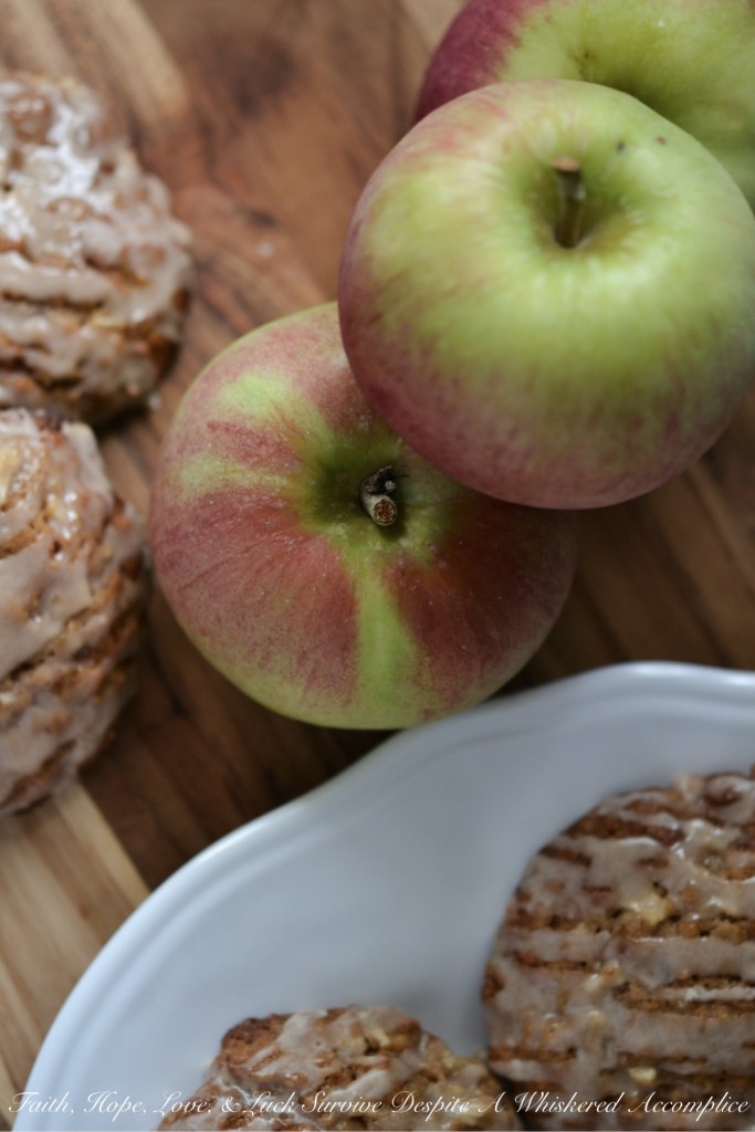 Iced Oatmeal Apple Toffee Cookies - There's nothing quite like an iced oatmeal cookie. Classic and delicious. However, when you add in toffee bits and finely diced apples, things get even better. And, as if that wasn't good enough, swirl some cinnamon sugar glaze on top. Now, we're talking iced oatmeal apple toffee cookie heaven.