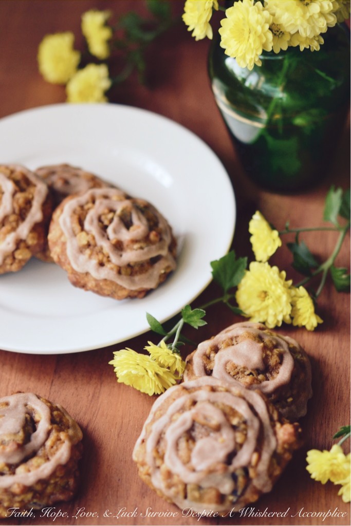 Cinnamon Swirl Pumpkin Chocolate Chip Cookies - These chocolate chip cookies are the perfect autumn treat. Loaded with canned pumpkin, quick-cooking oats, chocolate chips, ground cinnamon, and a touch of honey, these cookies are full of both flavor and texture. And, best of all, these moist pumpkin cookies are topped with a swirl of cinnamon sugar glaze, adding the perfect finishing touch. These sinfully delicious fall cookies are sure to become a go-to favorite.