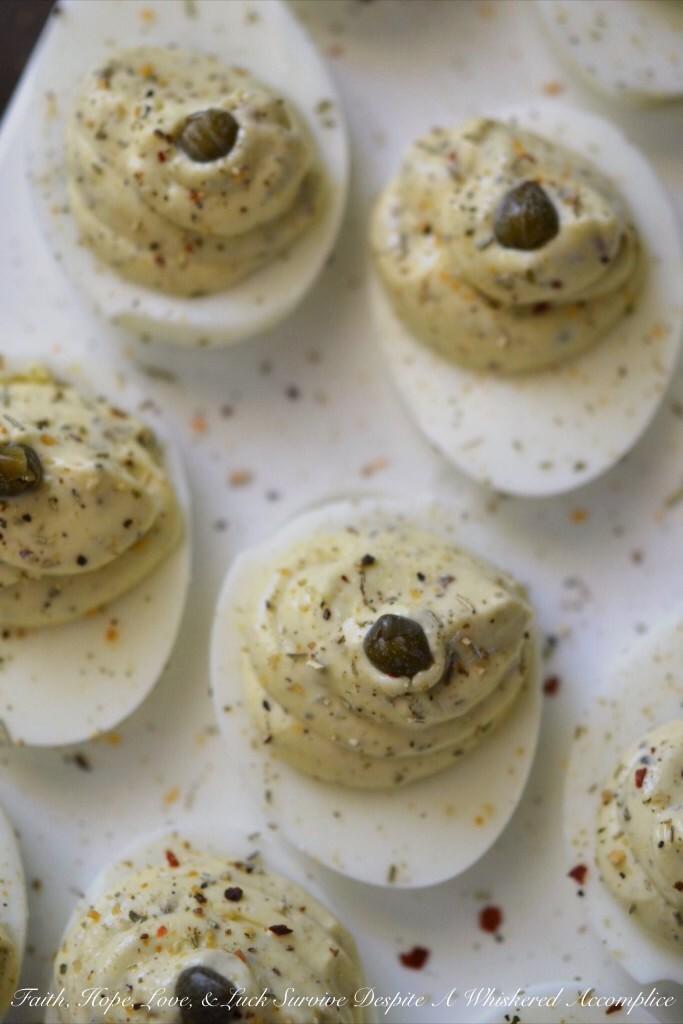 Italian Caper Deviled Eggs | Faith, Hope, Love, and Luck Survive Despite a Whiskered Accomplice