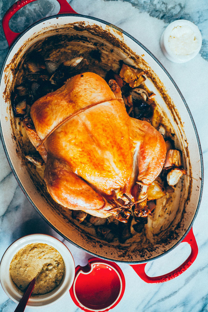 Roasted Chicken with Crispy Skin and a Mustard Dipping Sauce | Faith, Hope, Love, and Luck Survive Despite a Whiskered Accomplice