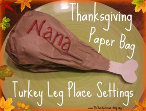 Thanksgiving Paper Bag Turkey Leg Place Settings | Faith, Hope, Love, and Luck Survive Despite a Whiskered Accomplice