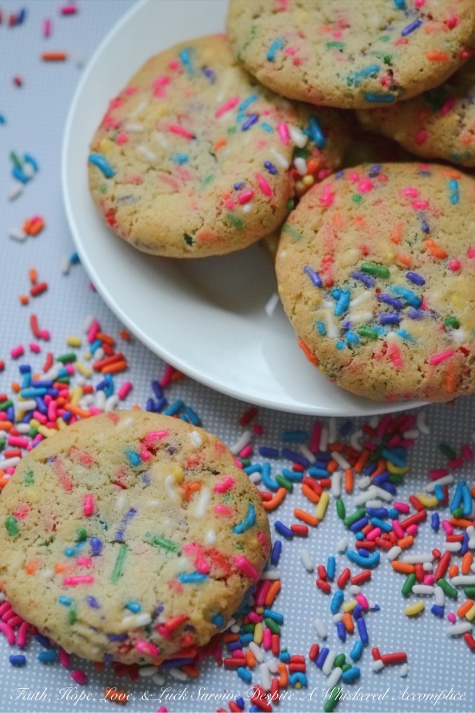 Snazzy Vanilla Rainbow Sprinkle Cookies | Faith, Hope, Love, and Luck Survive Despite a Whiskered Accomplice