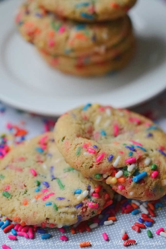 Snazzy Vanilla Rainbow Sprinkle Cookies | Faith, Hope, Love, and Luck Survive Despite a Whiskered Accomplice