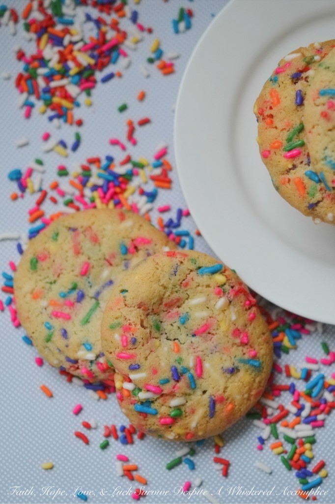 Snazzy Vanilla Rainbow Sprinkle Cookies | Faith, Hope, Love, and Luck Survive Despite a Whiskered Accomplice