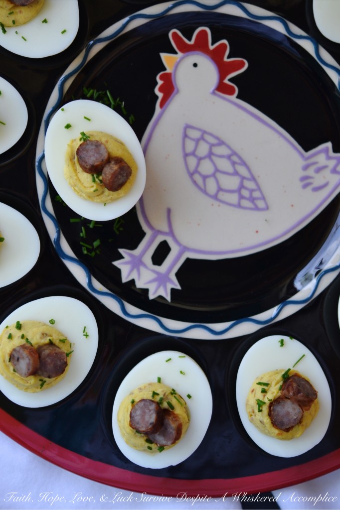 Maple Sausage Breakfast Deviled Eggs | Faith, Hope, Love, and Luck Survive Despite a Whiskered Accomplice