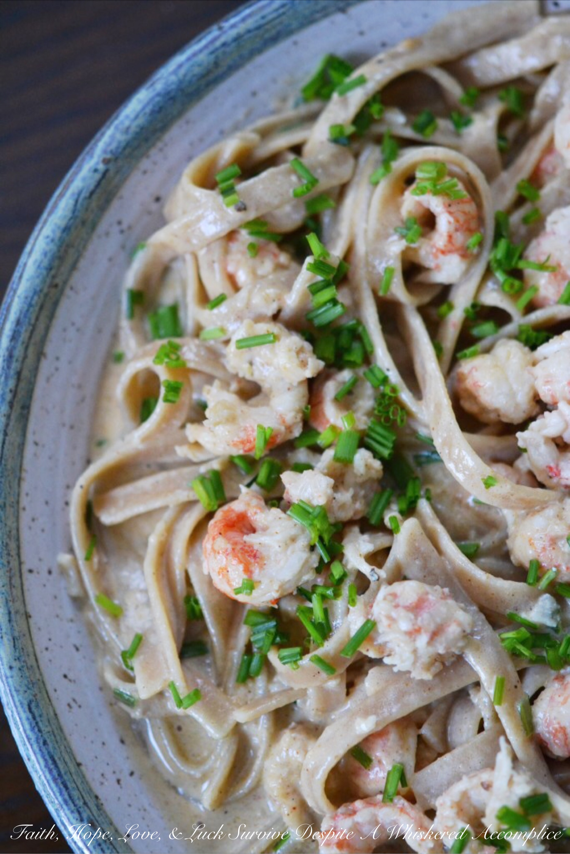 Langostino Cajun Fettuccine - Frozen langostino tails are simmered in a simple cream sauce along with garlic and Cajun seasoning before being piled on top of cooked fettuccine noodles. After being garnished with freshly chopped chives, this creamy, decadent, and slightly spicy pasta dish is ready to serve.